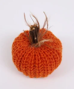 Inspire Me! Home Decor SEASONAL Orange Crochet Pumpkin With Feathers And Wood Stem