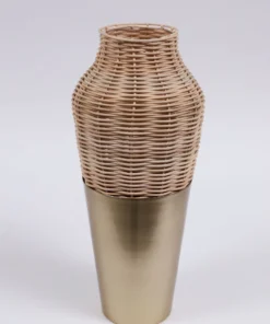 Inspire Me! Home Decor Rattan Wicker Vase With Gold Metal Base