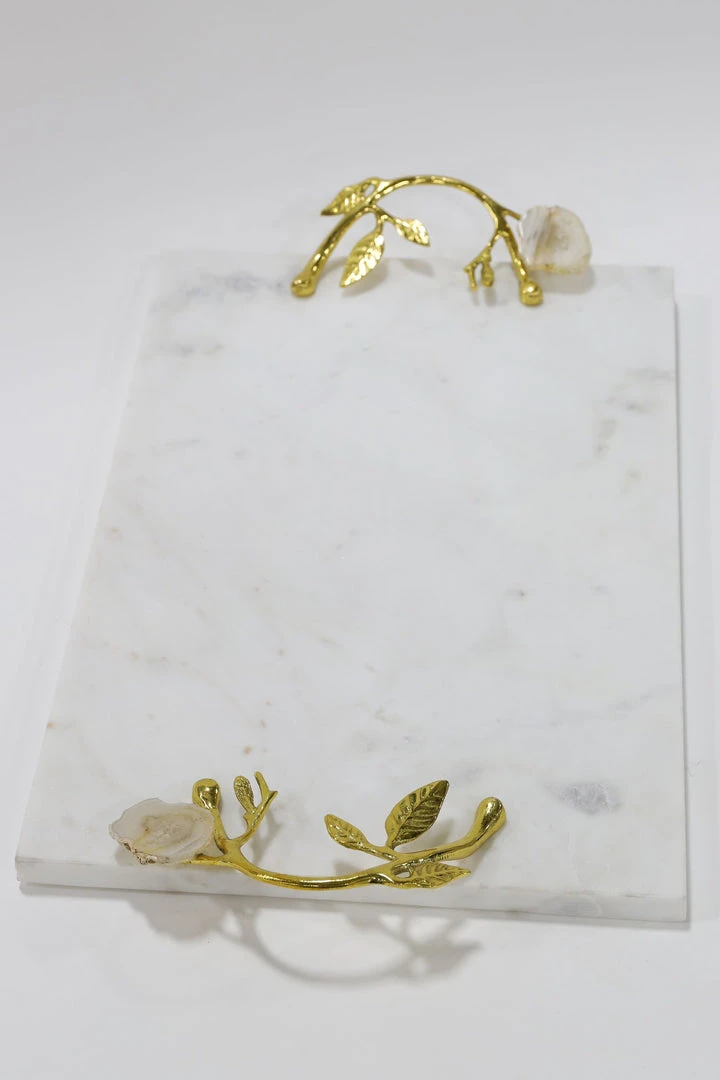 Inspire Me! Home Decor Marble Tray With Gold Agate Handles