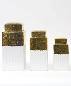 Inspire Me! Home Decor White Hammered Jar With Gold Border & Lid (3 Sizes)
