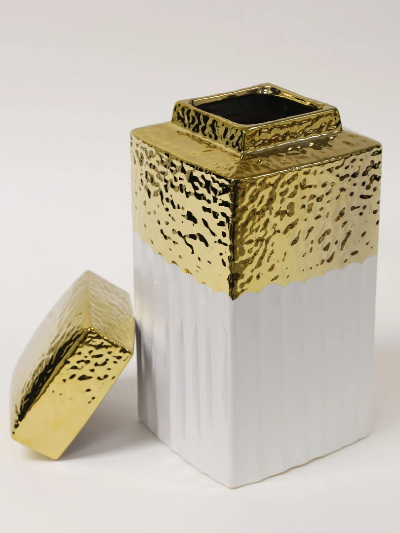 Inspire Me! Home Decor White Hammered Jar With Gold Border & Lid (3 Sizes)