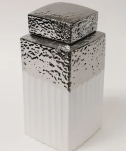 Inspire Me! Home Decor White Hammered Canister With Silver Border & Lid (3 Sizes) Gold