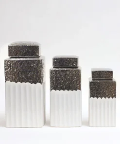 Inspire Me! Home Decor White Hammered Canister With Silver Border & Lid (3 Sizes) Gold