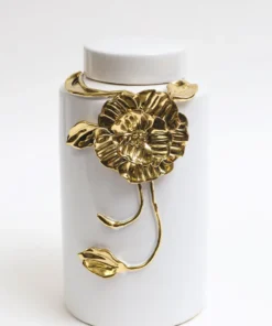 Inspire Me! Home Decor White Ceramic Jar With Gold Floral Design (3 Sizes)