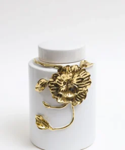 Inspire Me! Home Decor White Ceramic Jar With Gold Floral Design (3 Sizes)