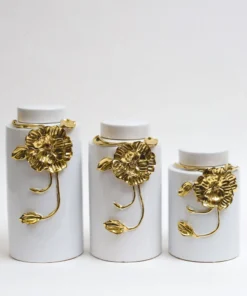 Inspire Me! Home Decor White Ceramic Jar With Gold Floral Design (3 Sizes)