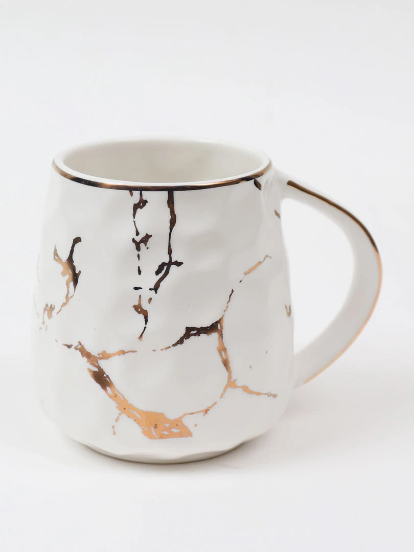 Inspire Me! Home Decor Metallic Gold Marble Print Mug With Hammered Texture