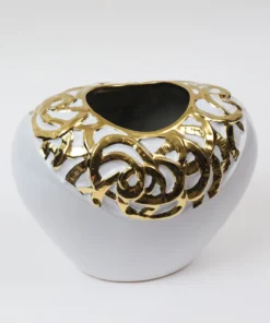 Inspire Me! Home Decor White Ceramic Vase With Stunning Gold Border Design