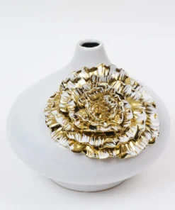 Inspire Me! Home Decor White Ceramic Vase With Gold Flower Design