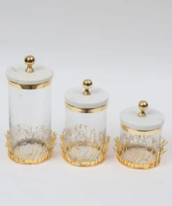 Inspire Me! Home Decor Glass Canister With Gold Branch Design And Marble And Gold Lid (3 Sizes)