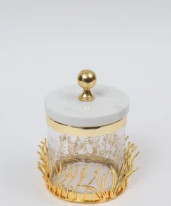 Inspire Me! Home Decor Glass Canister With Gold Branch Design And Marble And Gold Lid (3 Sizes)