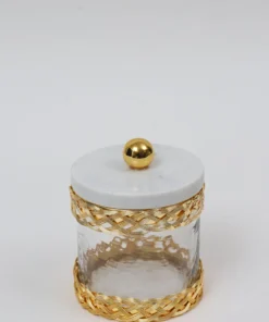 Inspire Me! Home Decor Glass Canister With Gold Lattice Design And Marble And Gold Lid (3 Sizes)