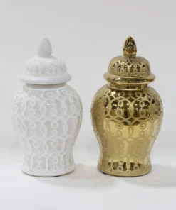 Inspire Me! Home Decor Gold Patterned Mini/Miniature Ginger Jar