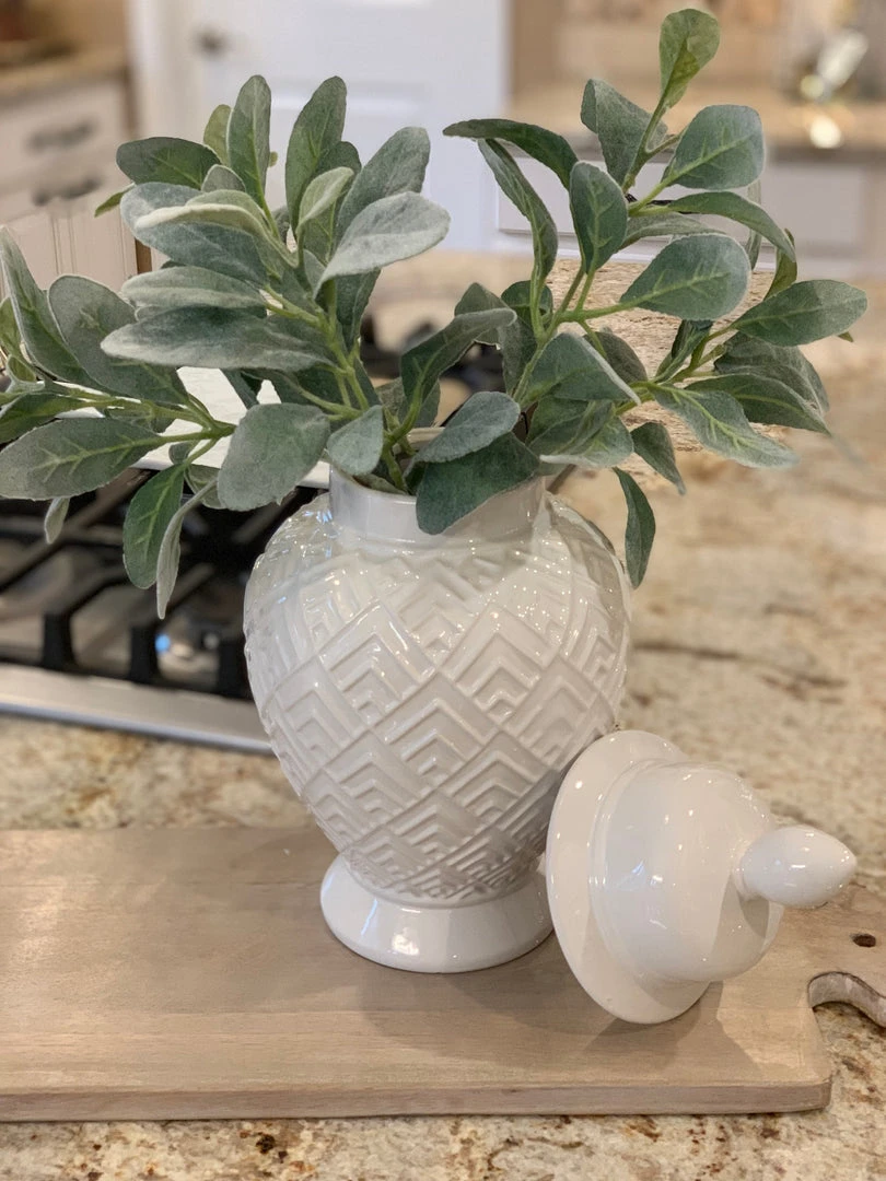 Inspire Me! Home Decor White Geometric Ceramic Ginger Jar