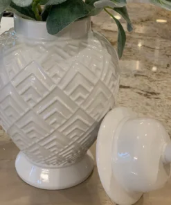 Inspire Me! Home Decor White Geometric Ceramic Ginger Jar