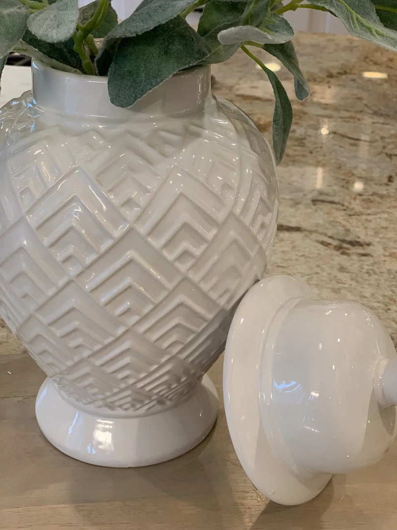 Inspire Me! Home Decor White Geometric Ceramic Ginger Jar