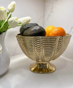 Inspire Me! Home Decor Gold Ceramic Ribbed Footed Bowl
