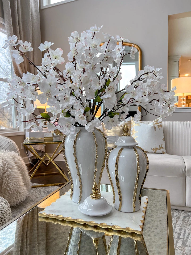 Inspire Me! Home Decor White Ginger Jar With Gold Details (3 Sizes)