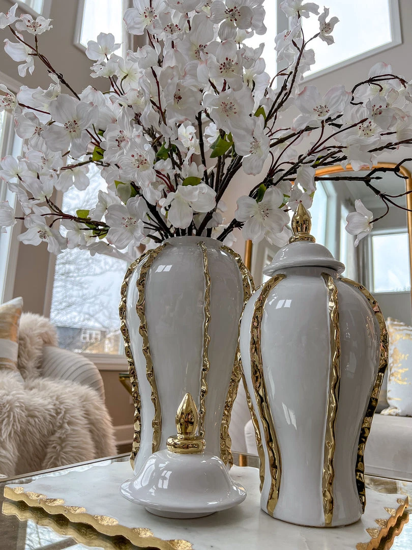 Inspire Me! Home Decor White Ginger Jar With Gold Details (3 Sizes)