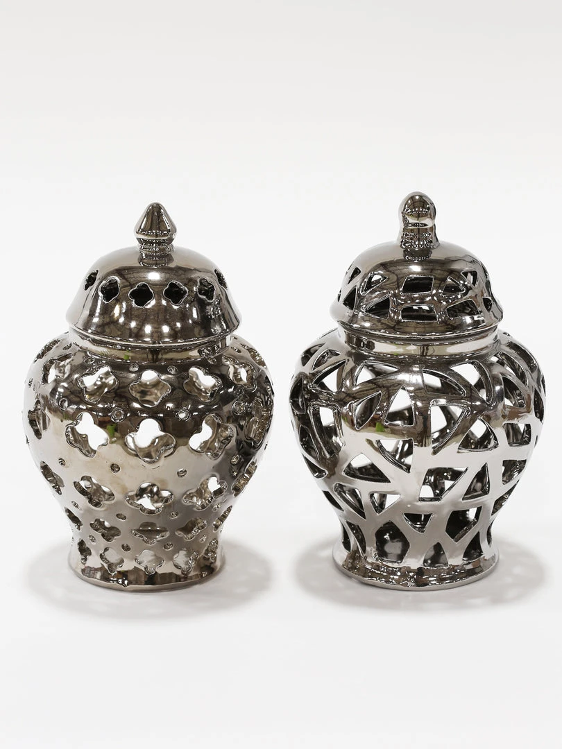 Inspire Me! Home Decor Silver Extra Mini Cut-Out Ginger Jar