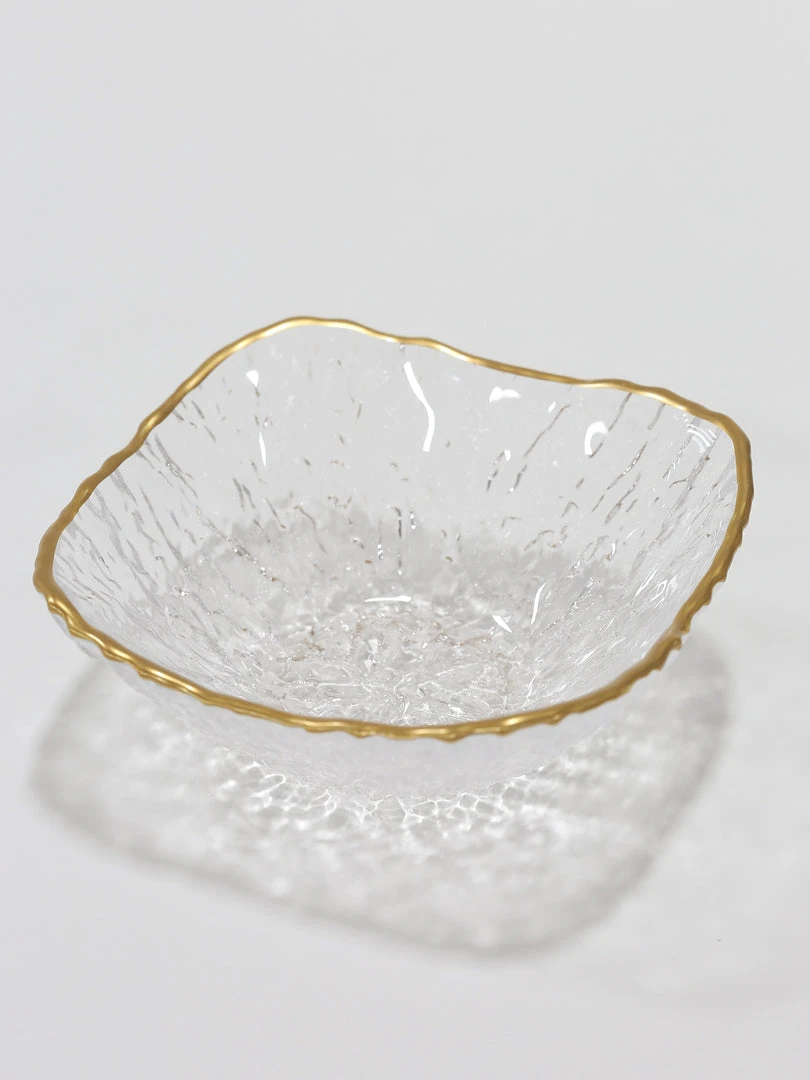 Inspire Me! Home Decor Glass Textured Square Soup Bowls With Gold Trim