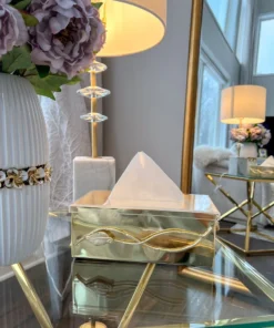 Inspire Me! Home Decor Gold Metal Tissue Holder With Leaf Design & Acrylic Lid