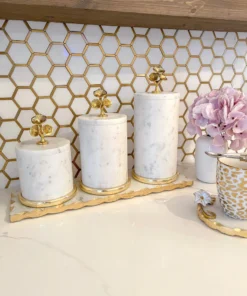 Inspire Me! Home Decor Marble Canisters With Floral Design Lid (2 Colors, 3 Sizes) Gold