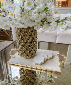 Inspire Me! Home Decor Large Rectangular Marble Tray With Cherry Blossom Details