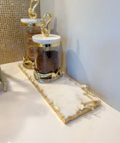 Inspire Me! Home Decor Rectangular Marble Tray With Cherry Blossom Details