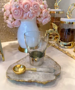 Inspire Me! Home Decor Glass Mug With Gold Pomegranate Handle And Silver Metal Base