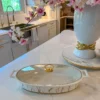 Inspire Me! Home Decor Oval Marble Print Platter With Glass Top & Gold Handle KITCHEN