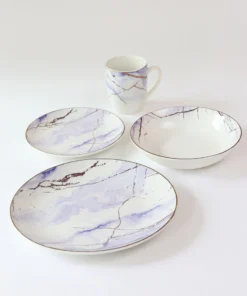 Inspire Me! Home Decor Lavender And Gold Marble Detailed White 16 Piece Dining Set