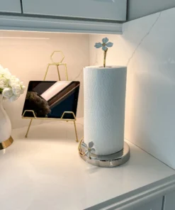 Inspire Me! Home Decor Gold Paper Towel Holder With White Jeweled Flower Details