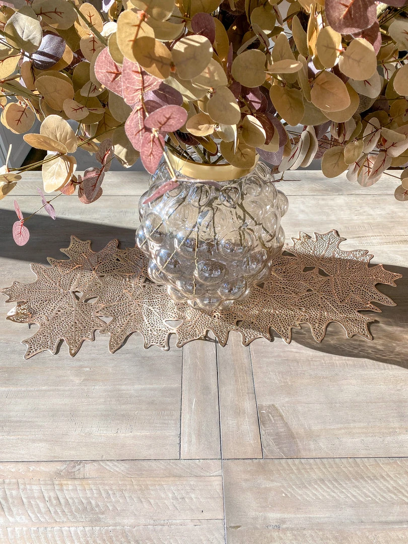 Inspire Me! Home Decor Gold Metallic Maple Leaf Table Runner