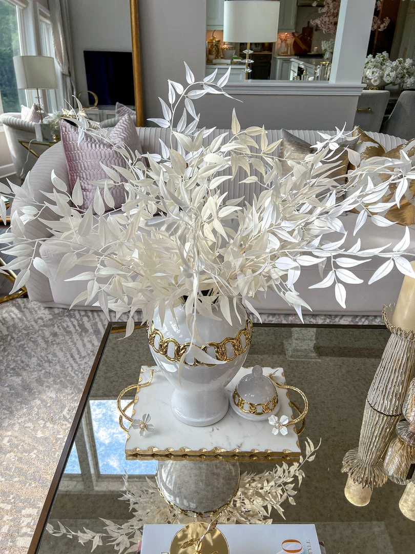 Inspire Me! Home Decor White Ceramic Ginger Jar With Stunning Gold Chain Details (3 Sizes)