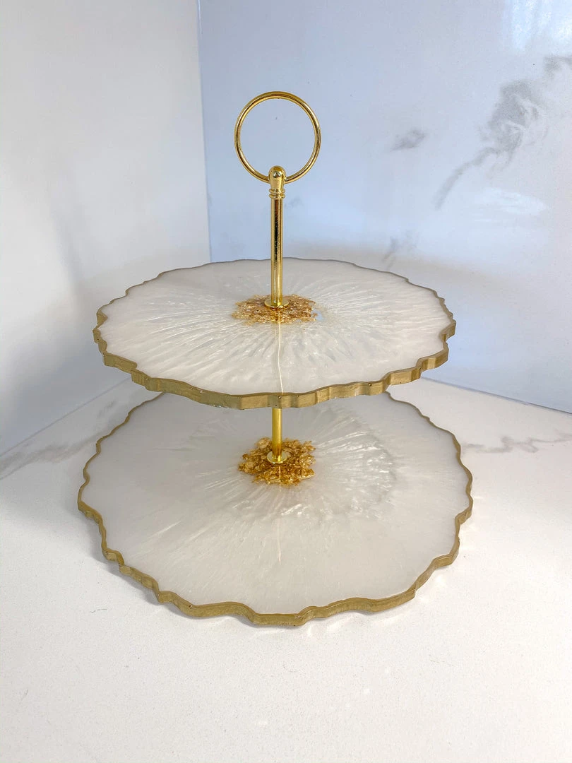 Inspire Me! Home Decor Gold Leaf And White Resin 2 Tier Cake Stand