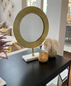 Inspire Me! Home Decor Gold Hammered Texture Tabletop Mirror W/ Marble Base