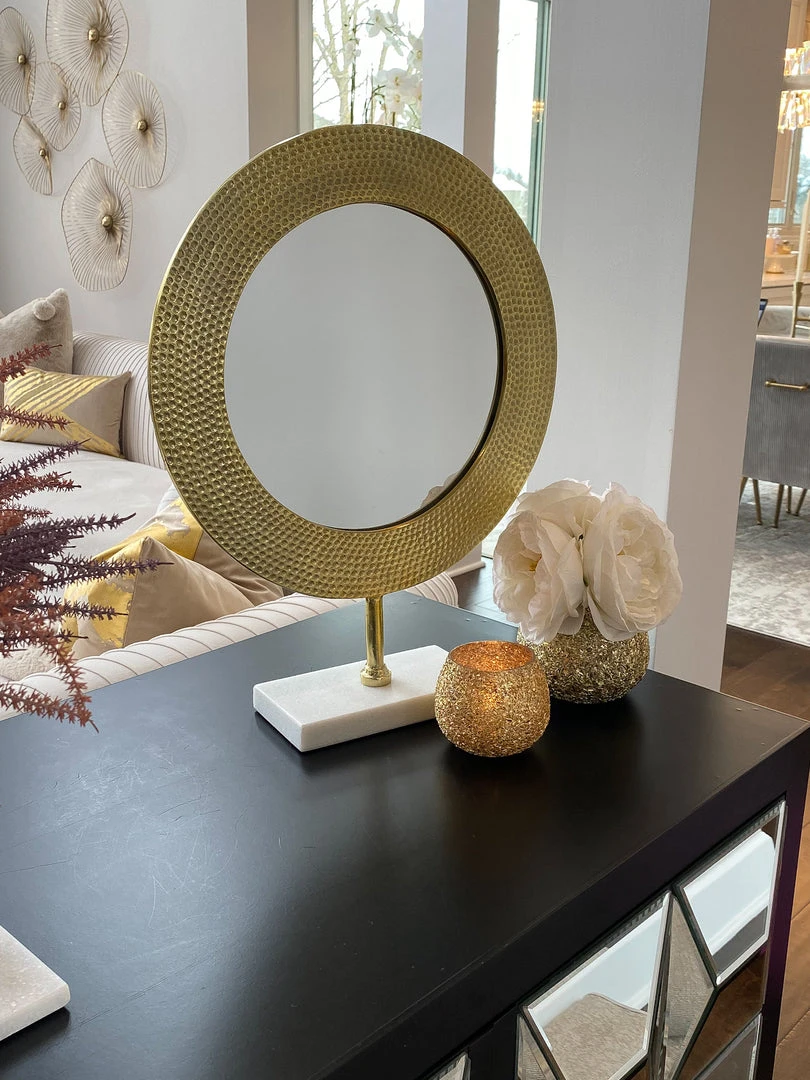 Inspire Me! Home Decor Gold Hammered Texture Tabletop Mirror W/ Marble Base