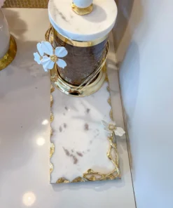 Inspire Me! Home Decor Small Rectangular Marble Tray With White Jeweled Flower Details