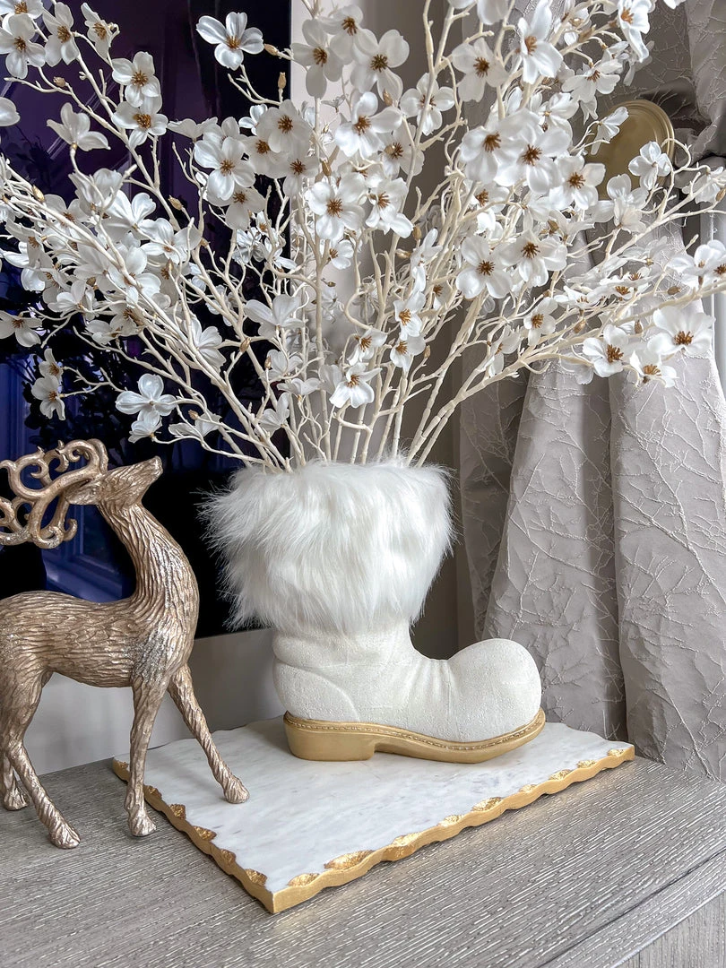 Inspire Me! Home Decor White Glittered Santa Boot Vase