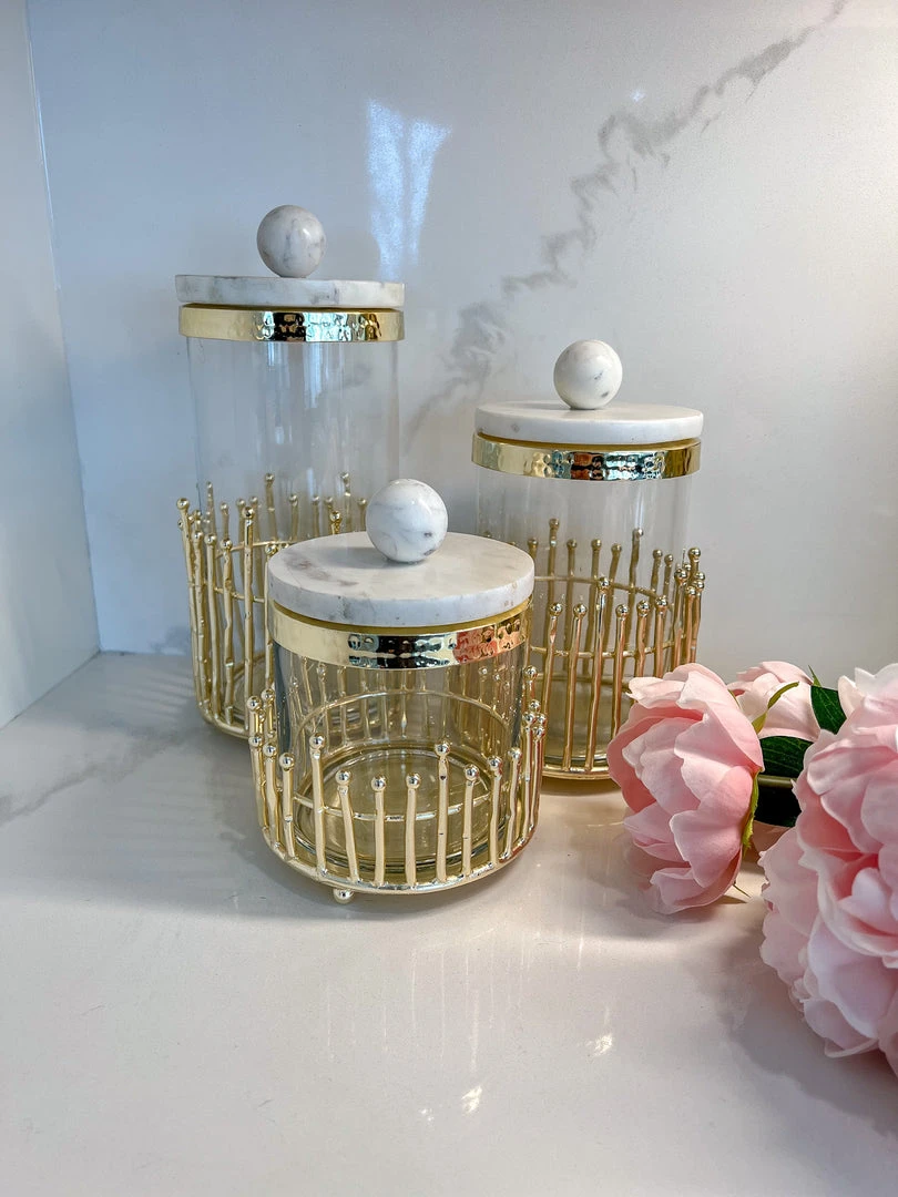 Inspire Me! Home Decor Glass Canisters With Gold Linear Details (3 Sizes)