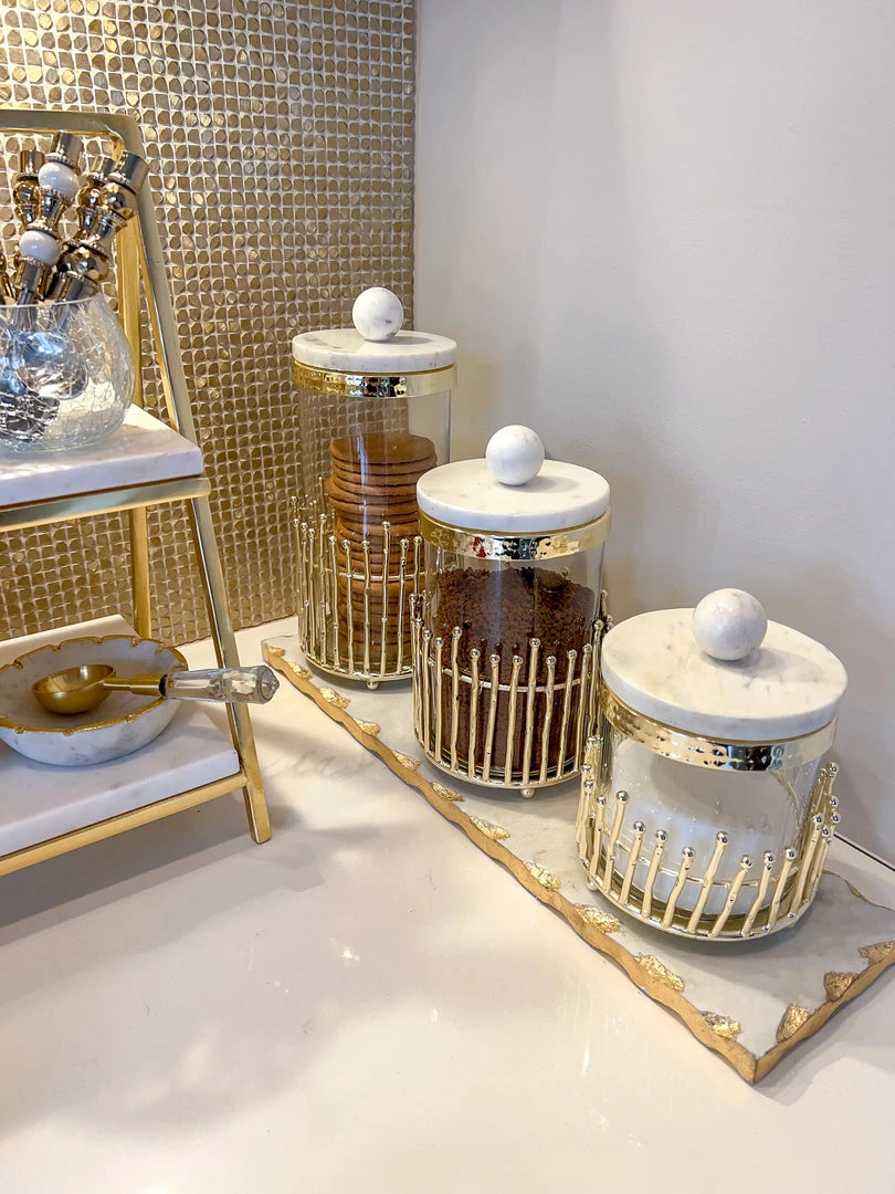 Inspire Me! Home Decor Glass Canisters With Gold Linear Details (3 Sizes)