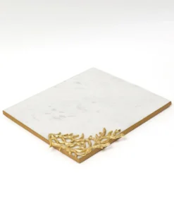Inspire Me! Home Decor Rectangular Marble Tray With Metal Gold Branch Details