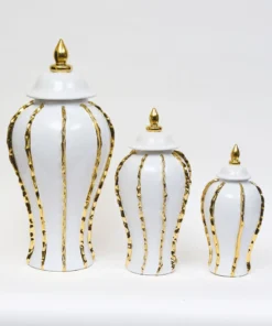Inspire Me! Home Decor White Ginger Jar With Gold Details (3 Sizes)