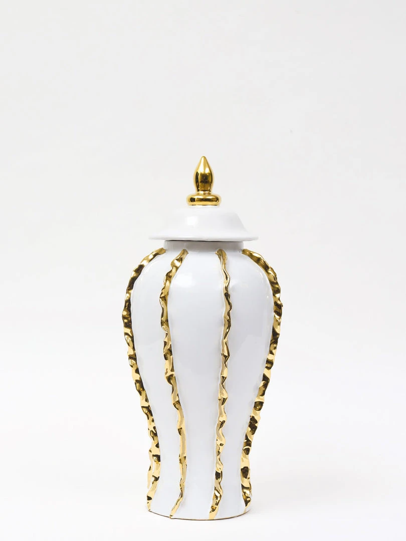 Inspire Me! Home Decor White Ginger Jar With Gold Details (3 Sizes)