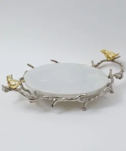 Inspire Me! Home Decor Round Marble Tray With Gold Branch & Bird Details