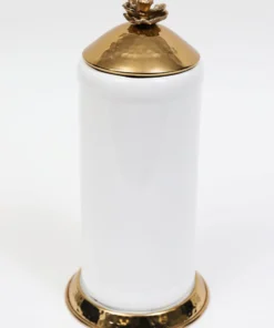 Inspire Me! Home Decor White Ceramic Jars With Gold Flower Lid (3 Sizes)