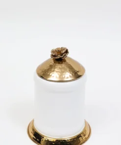 Inspire Me! Home Decor White Ceramic Jars With Gold Flower Lid (3 Sizes)