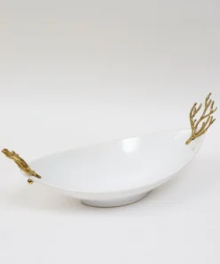 Inspire Me! Home Decor Oblong White Ceramic Bowl With Gold Textured Details " From Pops Of Color Home Collection"