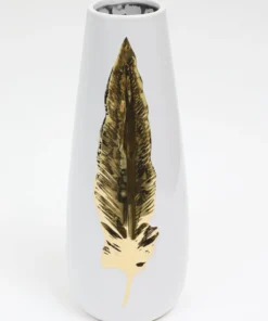 Inspire Me! Home Decor White Ceramic Vase With Gold Leaf Design (3 Sizes)